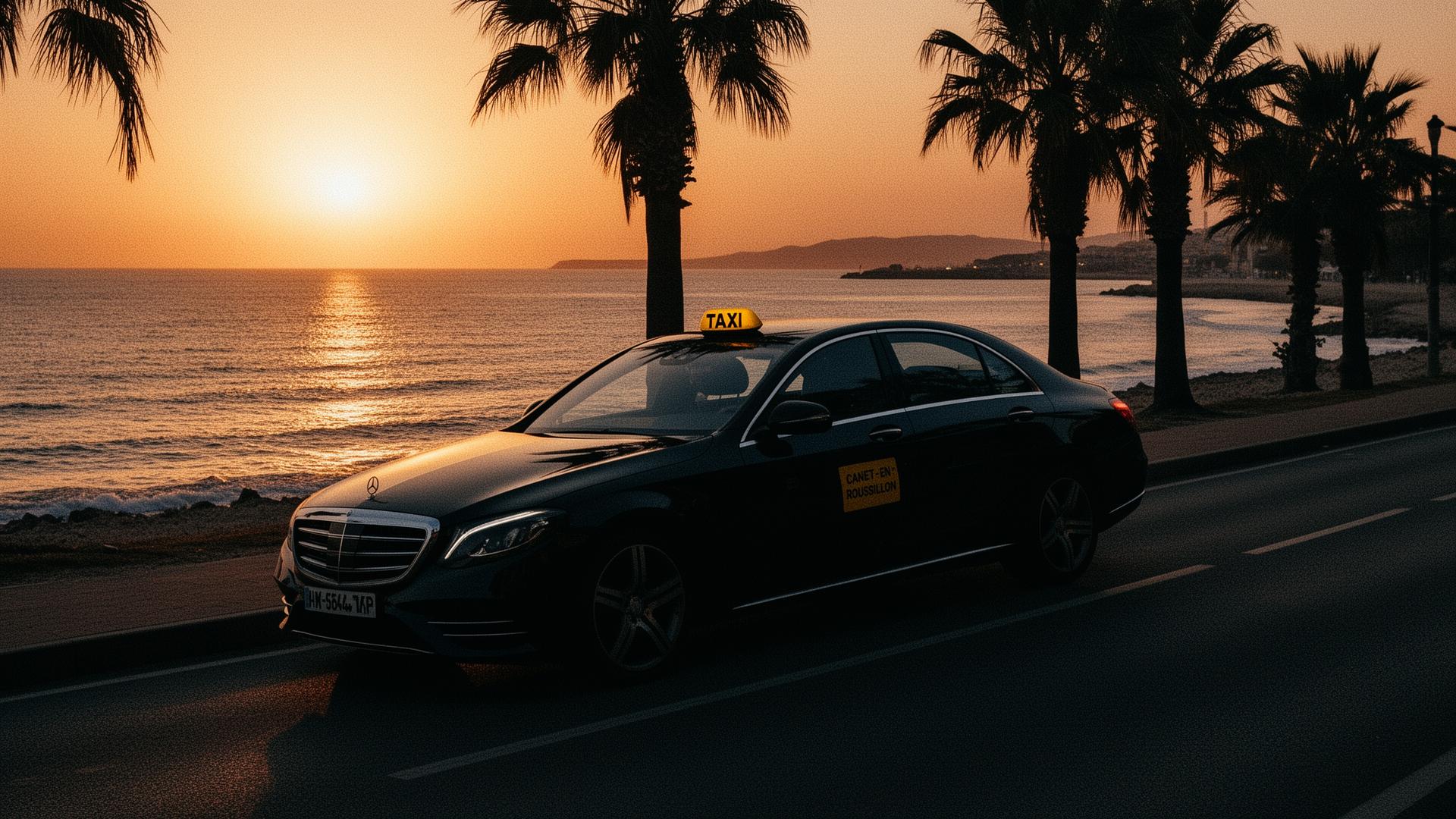 Taxi sur la côte méditerranéenne au coucher du soleil